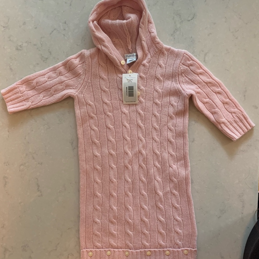 Pink Ralph Lauren cableknit bunting. New with tags